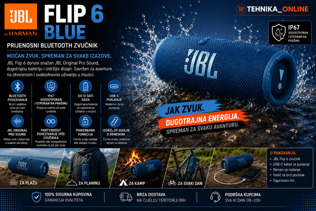 FLIP 6 BLUE JBL prenosivi bluetooth zvučnik
