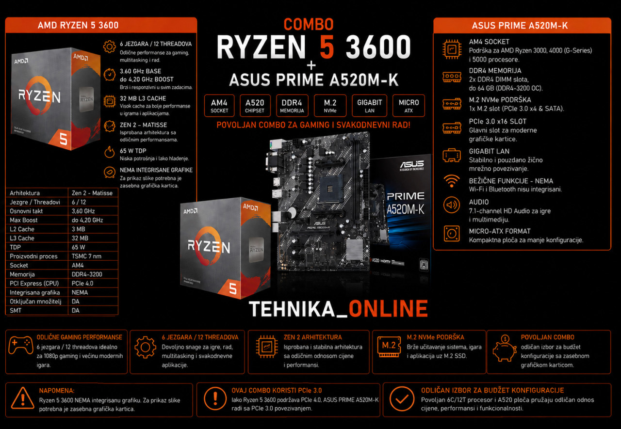 Combo Ryzen 5 3600 + Asus A520M-K