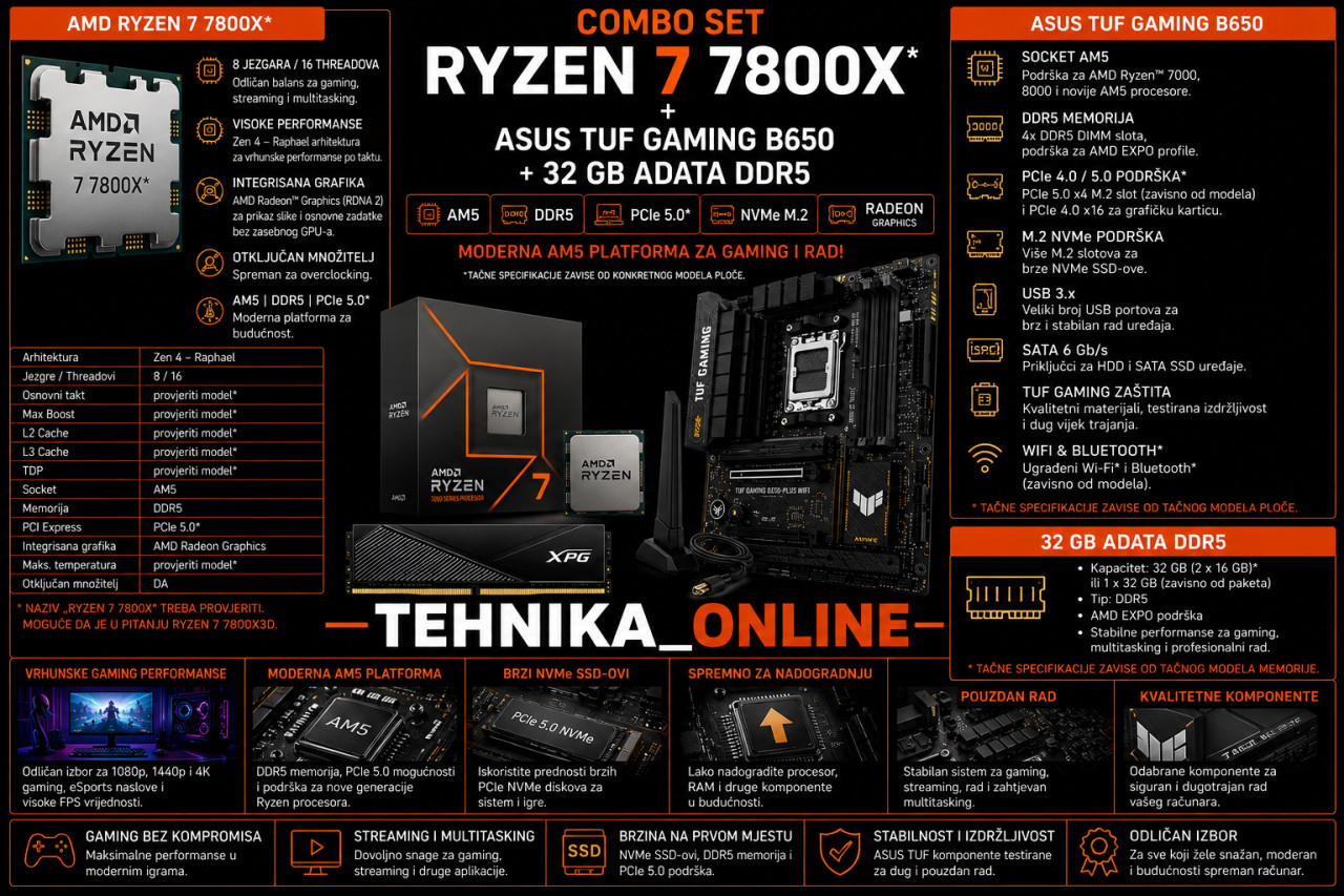 COMBO SET RYZEN 7 7800X + ASUS TUF B650+32GB ADATA
