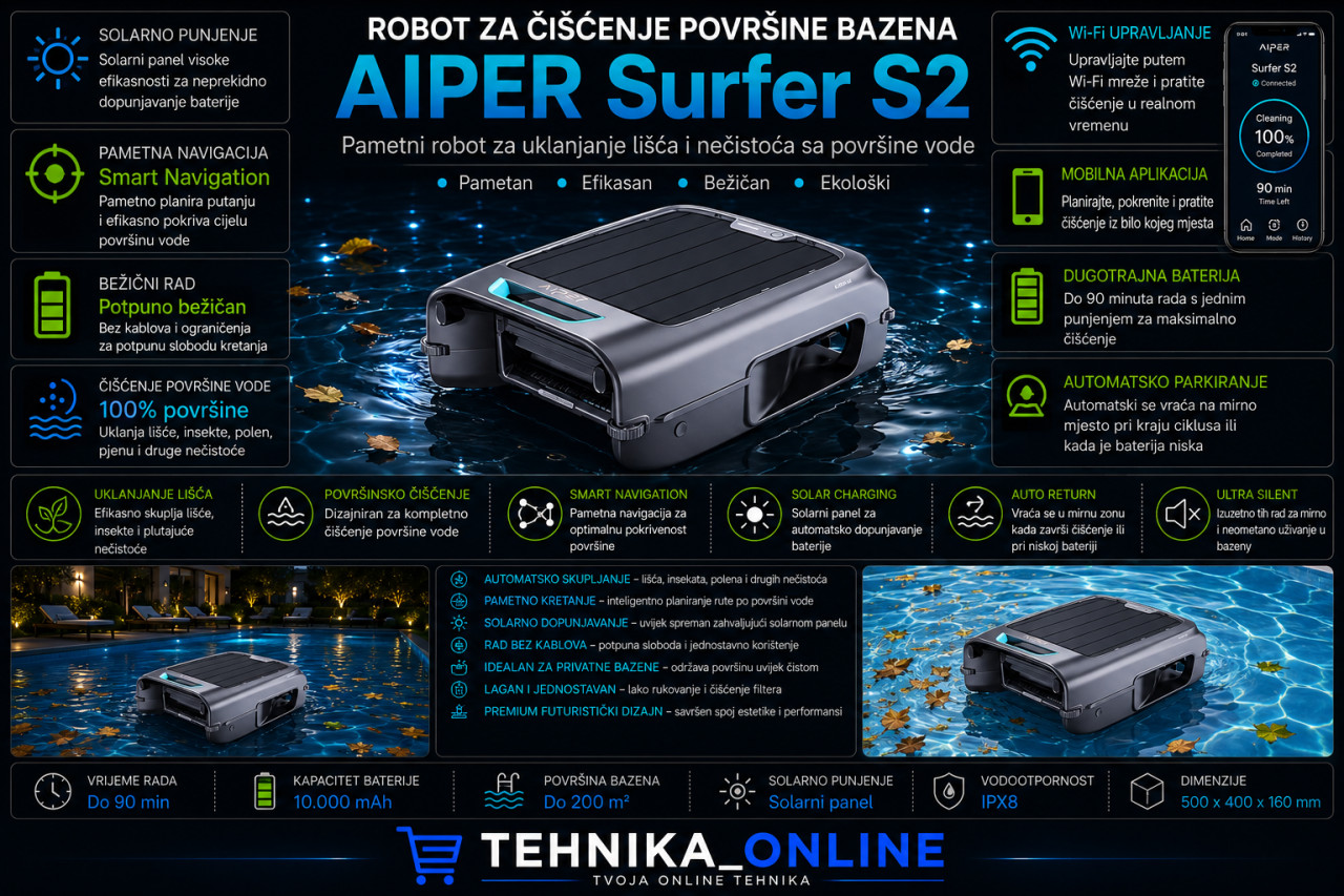 AIPER Surfer S2 robot za čišćenje površine bazena