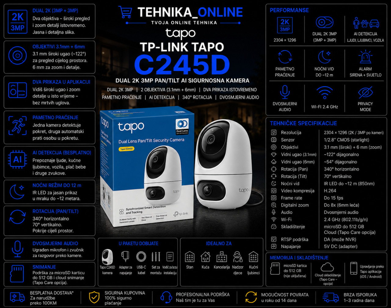 TP-LINK Tapo C245D 3MP IP kamera 3.1/6mm