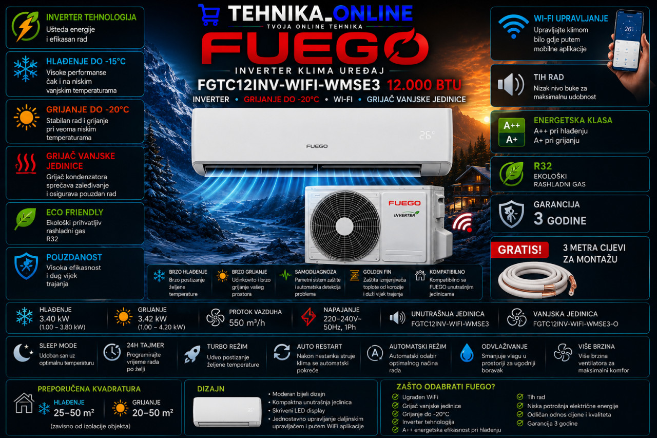 FUEGO Klima FGTC12INV-WIFI-WMSE3 12 -20 grijac vanjse jedinice