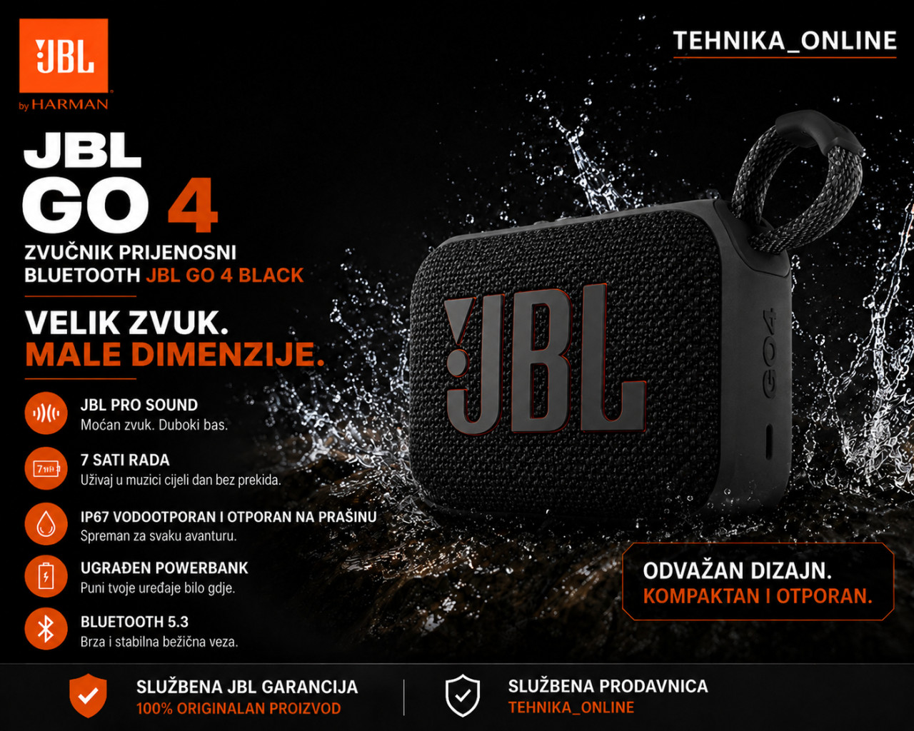 Zvučnik JBL GO 4 Bluetooth black