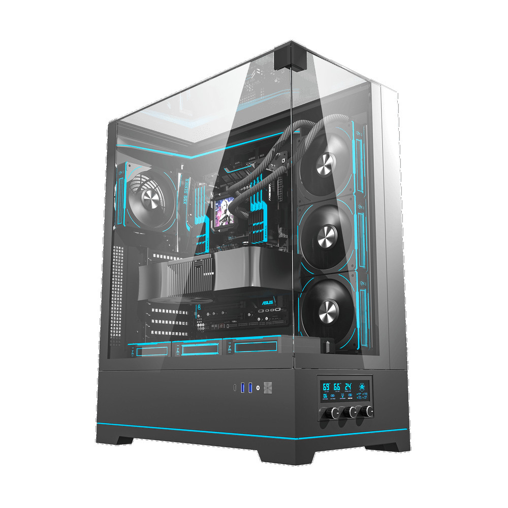 Kuciste darkFlash DY450L 1xCYAN ARGB ventilatorom i trostranim TG