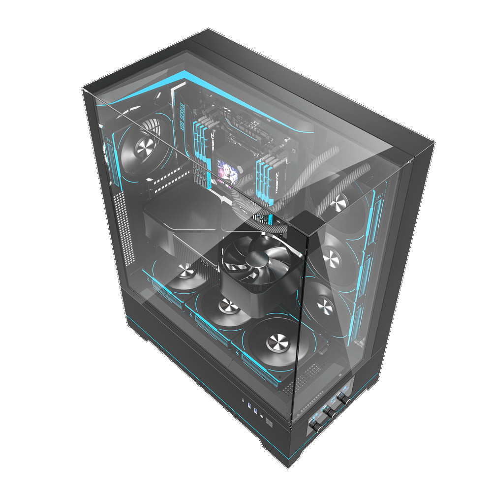 Kuciste darkFlash DY450L 1xCYAN ARGB ventilatorom i trostranim TG