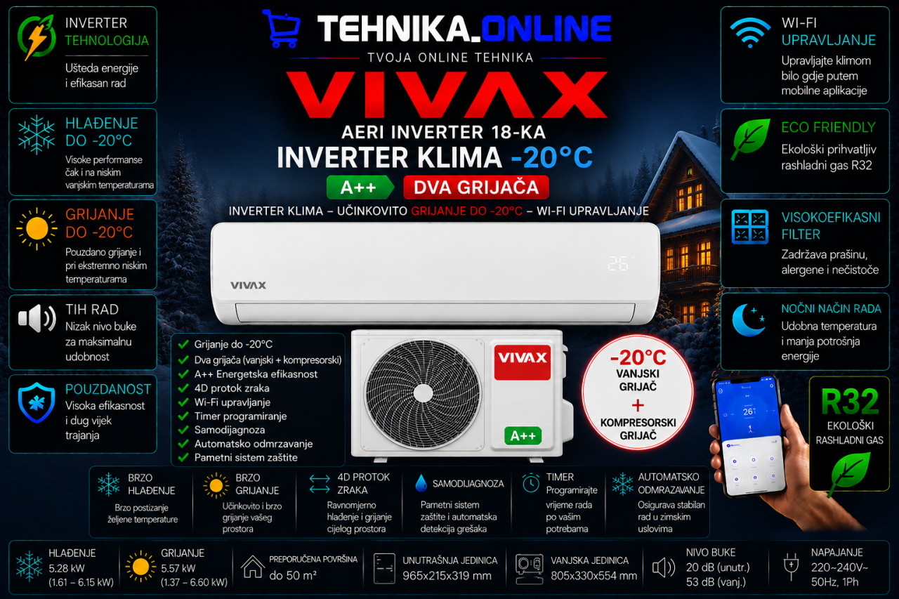 Vivax 18-ka AERI INVERTER -20 A++ dva grijača