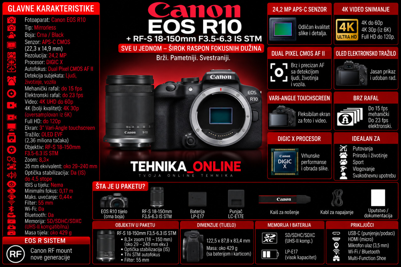Fotoaparat CANON R10 + RF-S 18-150 IS STM