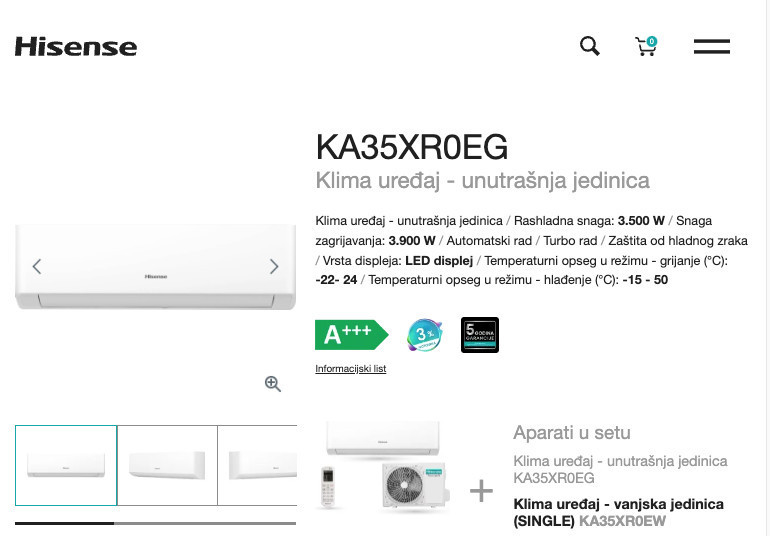 Inverter klima 12 Hisense KA35XR0EG