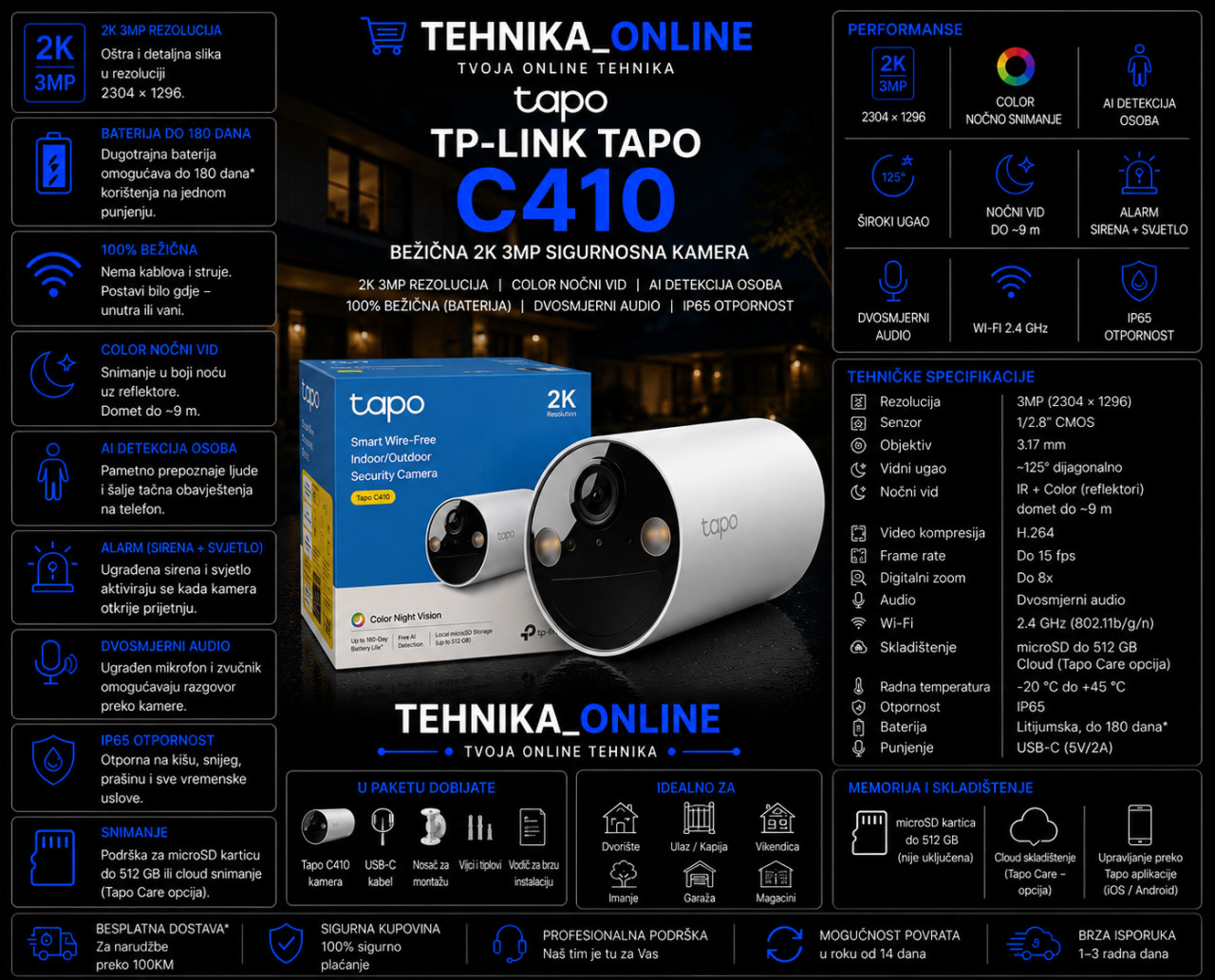 TP-LINK Tapo C410 3MP IP kamera 3.17mm