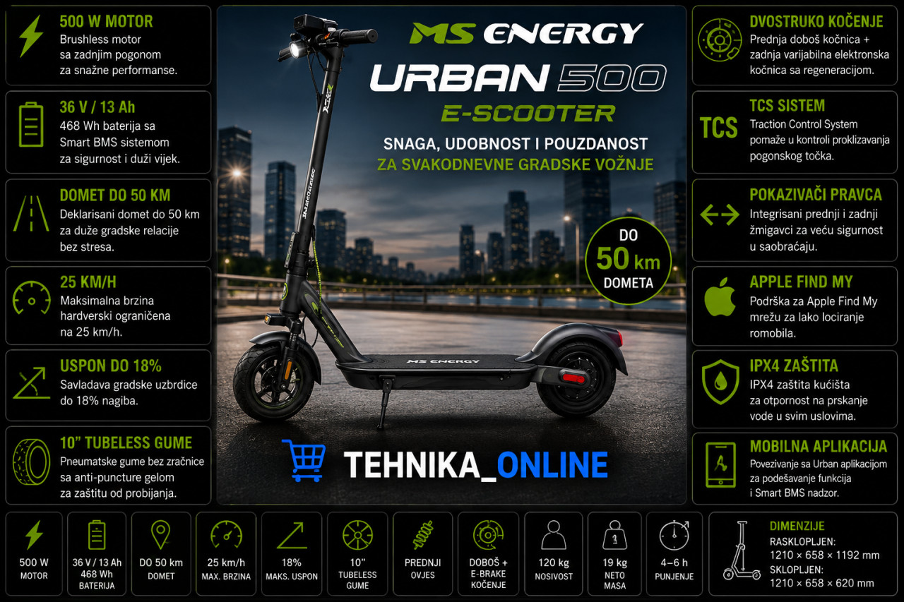 Električni trotinet MS ENERGY Urban 500 Black
