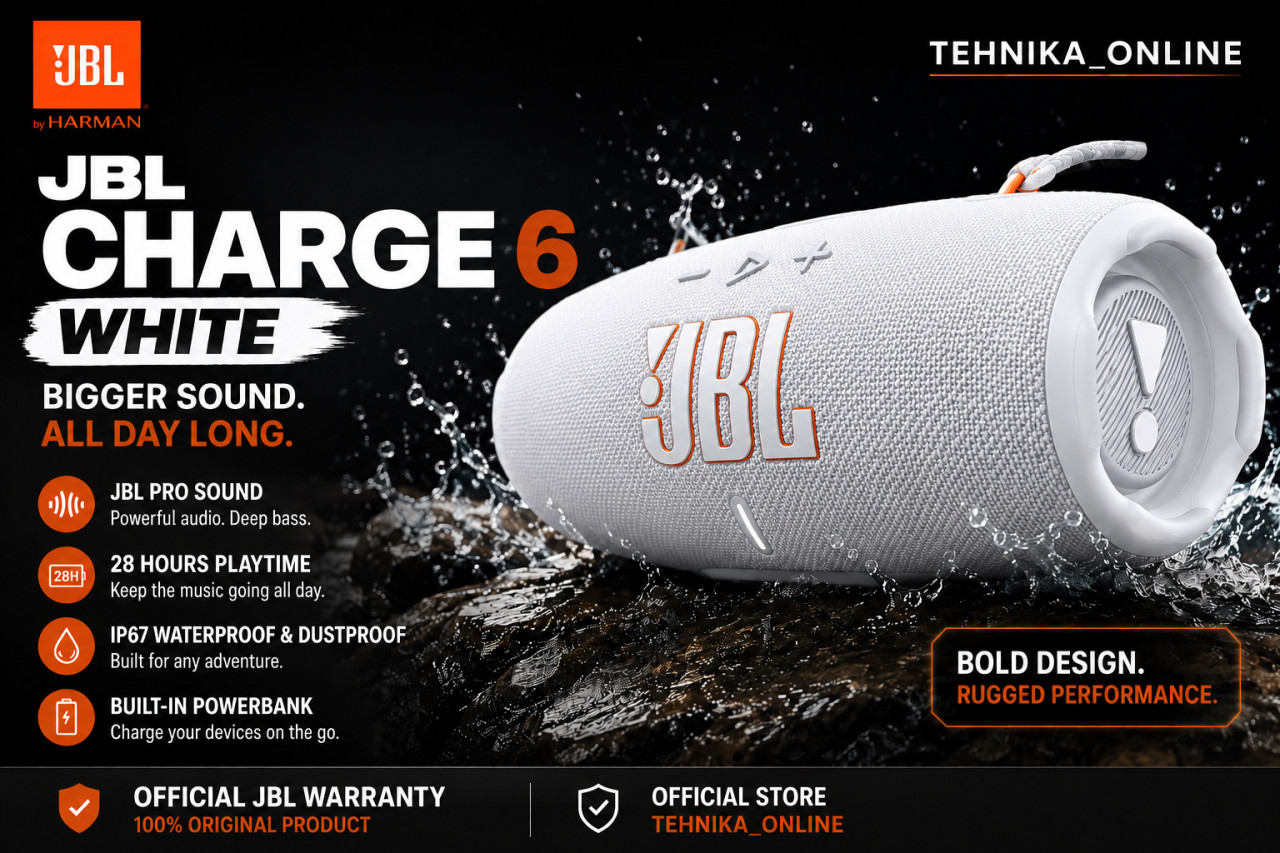 Zvučnik prijenosni bluetooth JBL CHARGE 6 Bijeli VODOOTPORAN