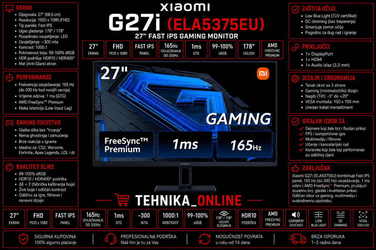 Monitor Xiaomi G27i ELA5375EU 165Hz FHD IPS 27