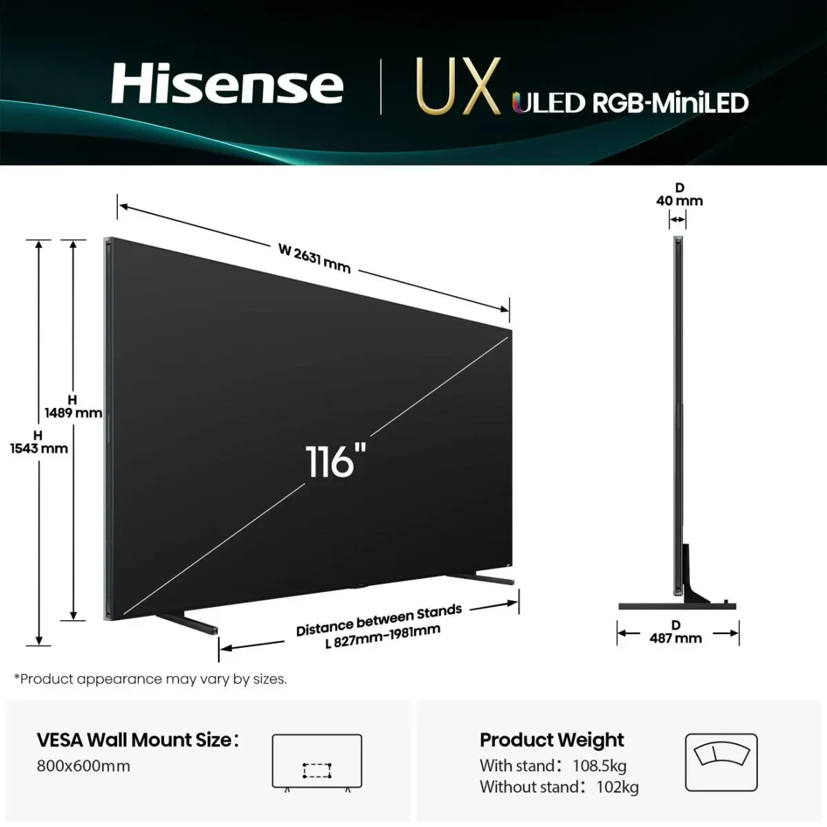 HISENSE televizor 116 UXQ RGB MiniLED Smart TV 4K 165 Hz 116UXQ