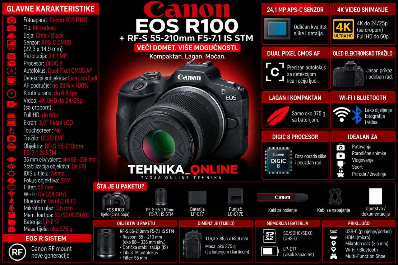 Fotoaparat CANON R100 RFS18-45 + RFS55-210 IS STM