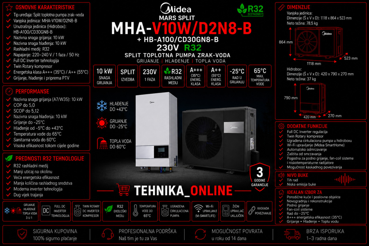 Midea MHA-V10W/D2N8-B/HB-A100/CD30GN8-B 10 KW Toplotna pumpa