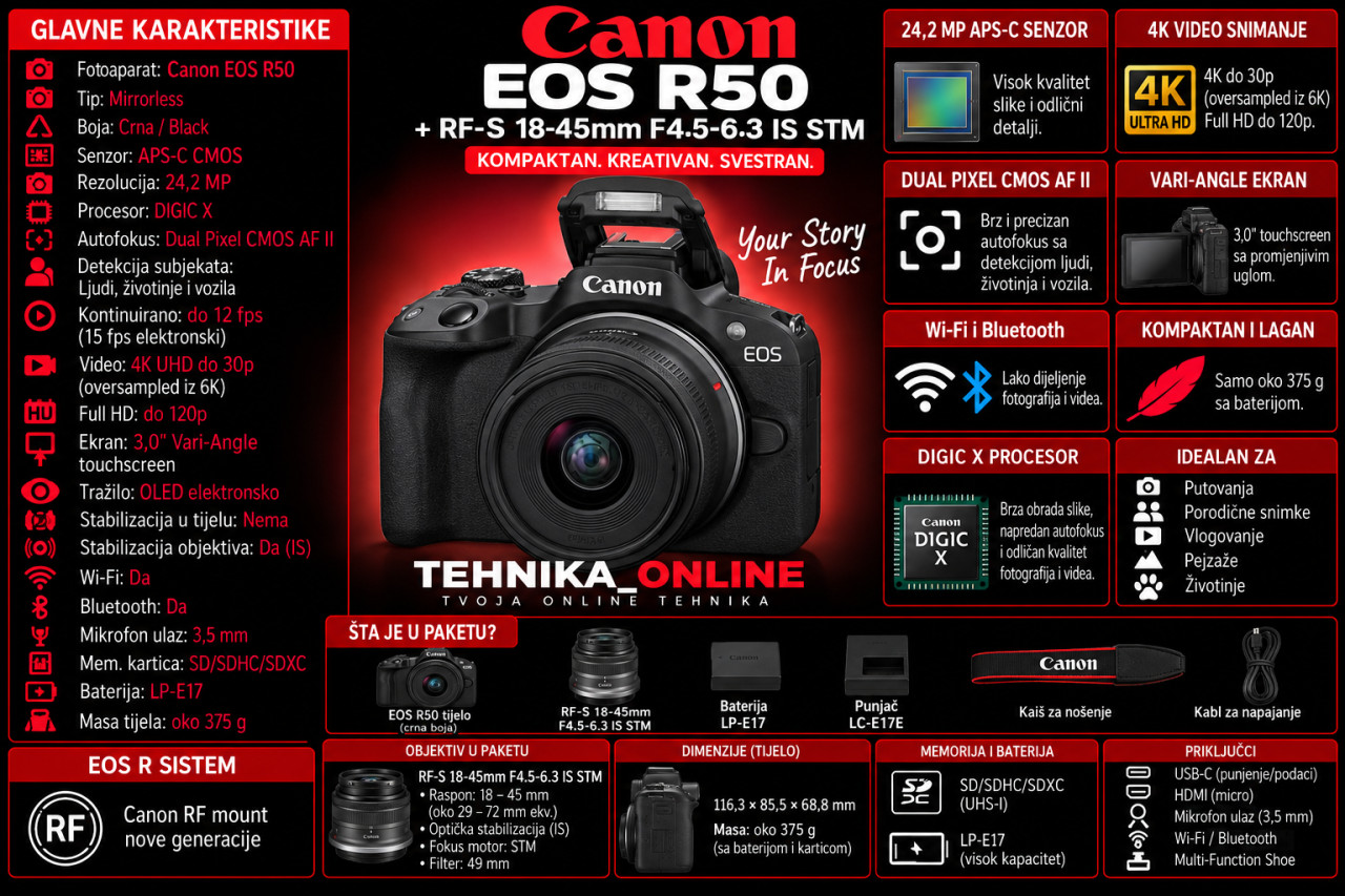 Fotoaparat CANON R50 RFS18-45 + RFS55-210 IS STM