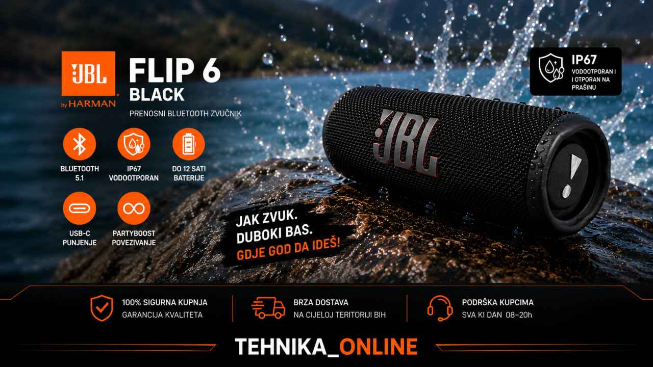 FLIP 6 BLACK JBL prenosni bluetooth zvučnik