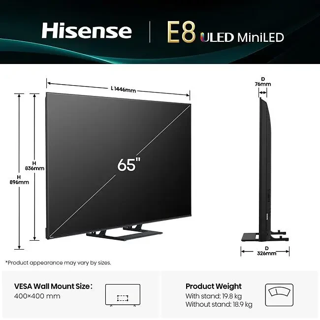 Hisense 65E8Q 55'' MINI LED 4K Smart TV 144Hz