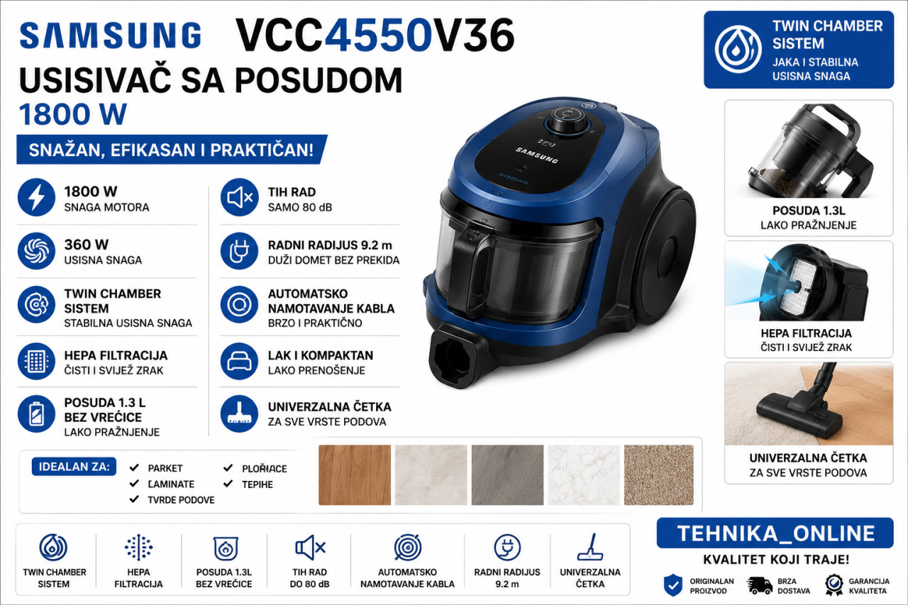 Samsung Usisivač VCC4550V36 Sa posudom 1800 W