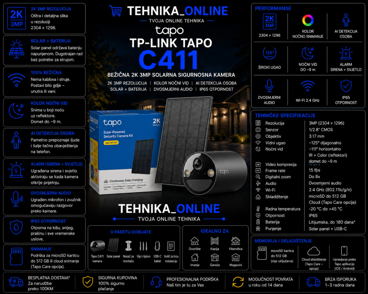 TP-LINK Tapo C411 3MP IP kamera 3.17mm +  panel