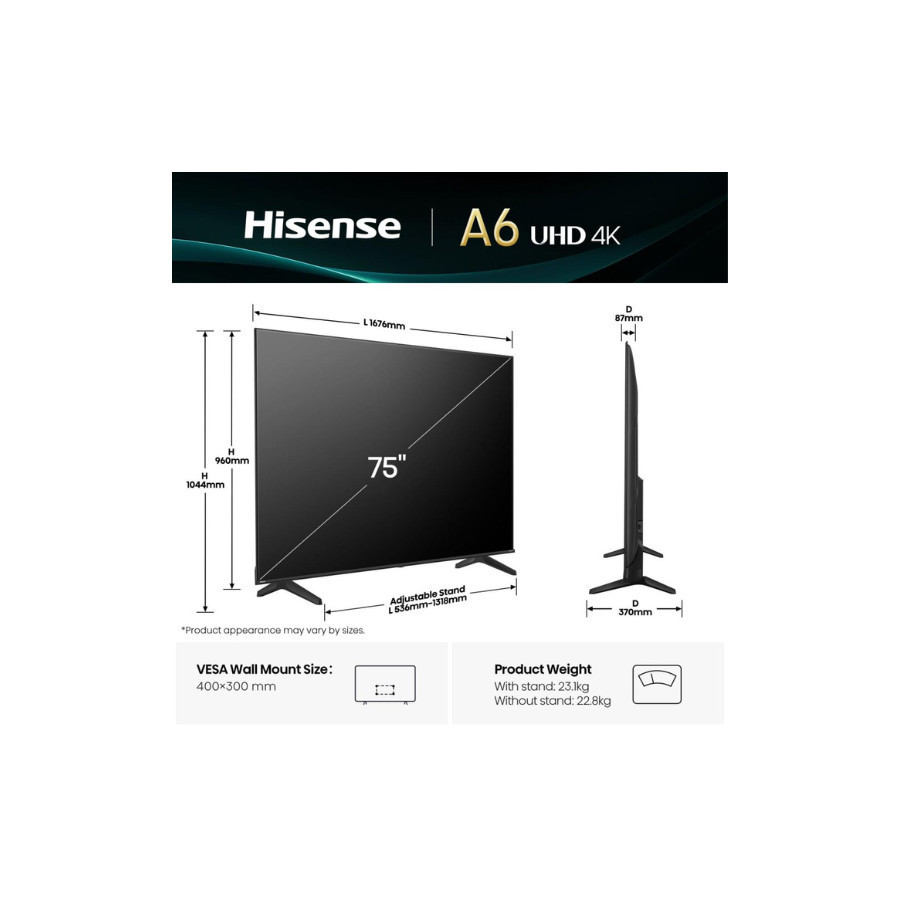 HISENSE TV 75" 75A6Q 4K UHD SMART Garancija 5.godina