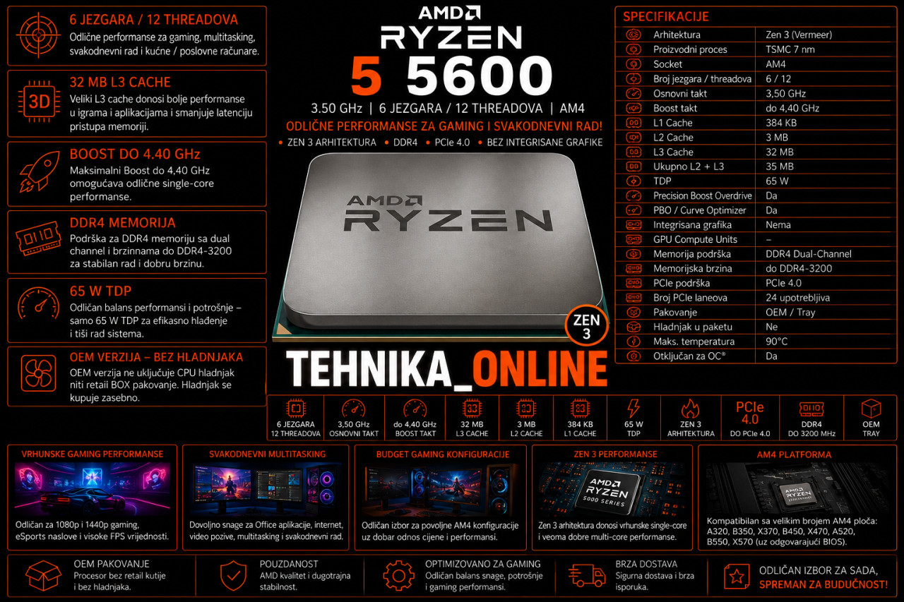 AMD Ryzen 5 5600 3.50GHz AM4 OEM