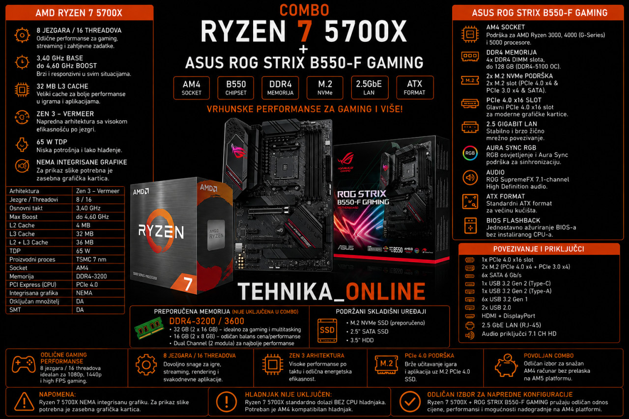 COMBO  RYZEN 7  5700X  + ASUS ROG STRIX B550-F GAMING