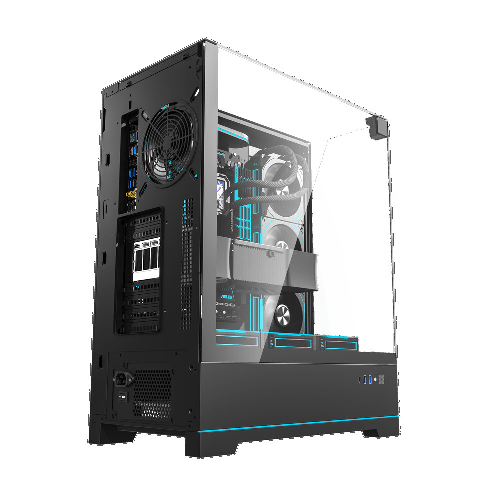 Kuciste darkFlash DY450L 1xCYAN ARGB ventilatorom i trostranim TG