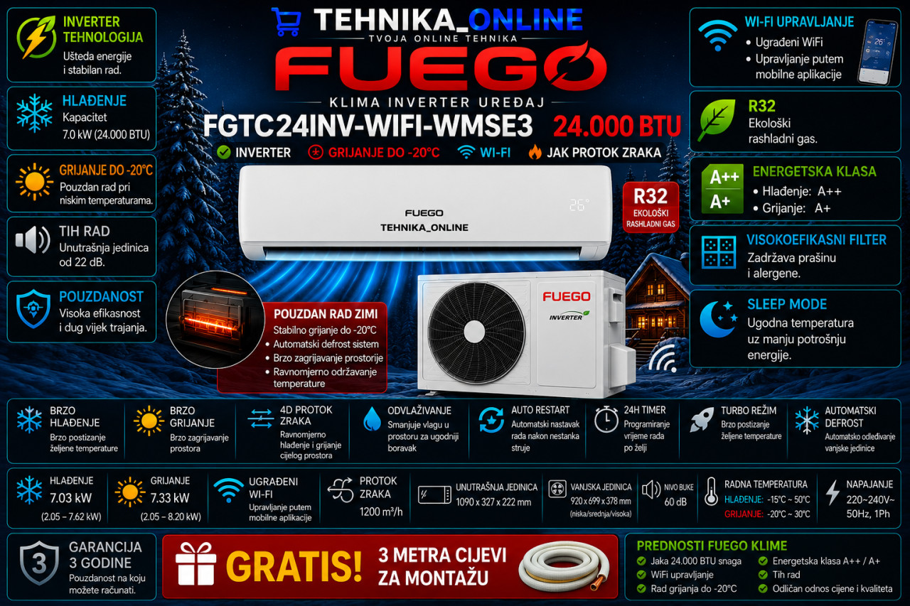 Klima inverter 24 -20 FUEGO FGTC24INV-WIFI-WMSE3 wifi 24ka A++