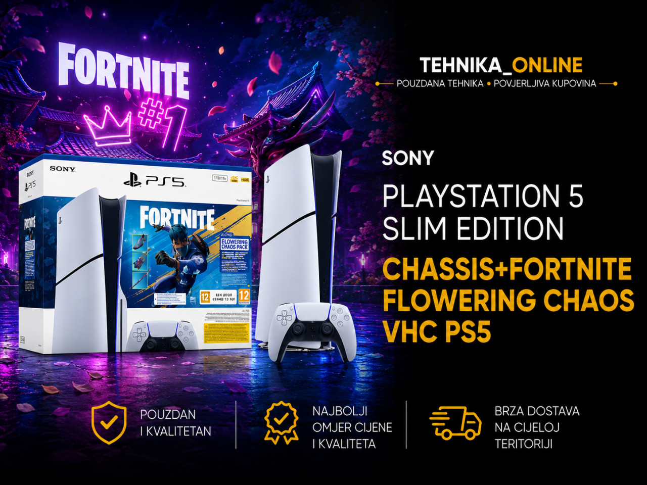 Playstation 5 Slim Edition chassis+Fortnite Flowering Chaos VHC