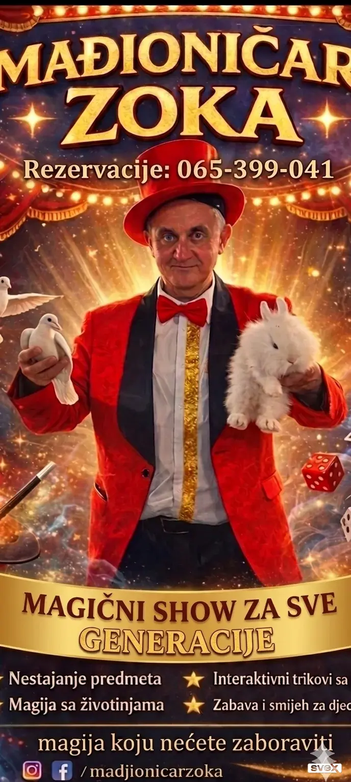 Madjionicar Zoka izvodi madjionicarske predstave i drzi Magic Shop kao i Skolu za madjionicare svih uzrasta