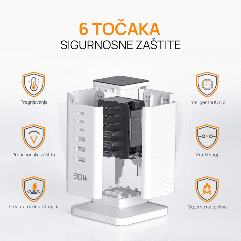 Tessan Produžni kabel Tessan TS-CS04, 3x USB-A, 3x USB-C, 2m, 15W