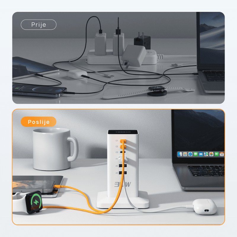 Tessan Produžni kabel Tessan TS-CS04, 3x USB-A, 3x USB-C, 2m, 15W