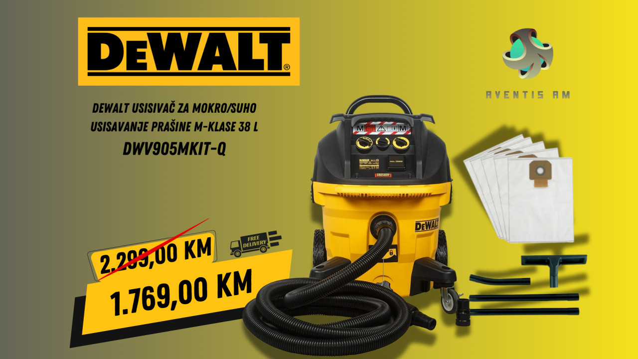 DeWALT USISIVAČ za mokro/suho usisavanje 38 L DWV905MKIT-Q