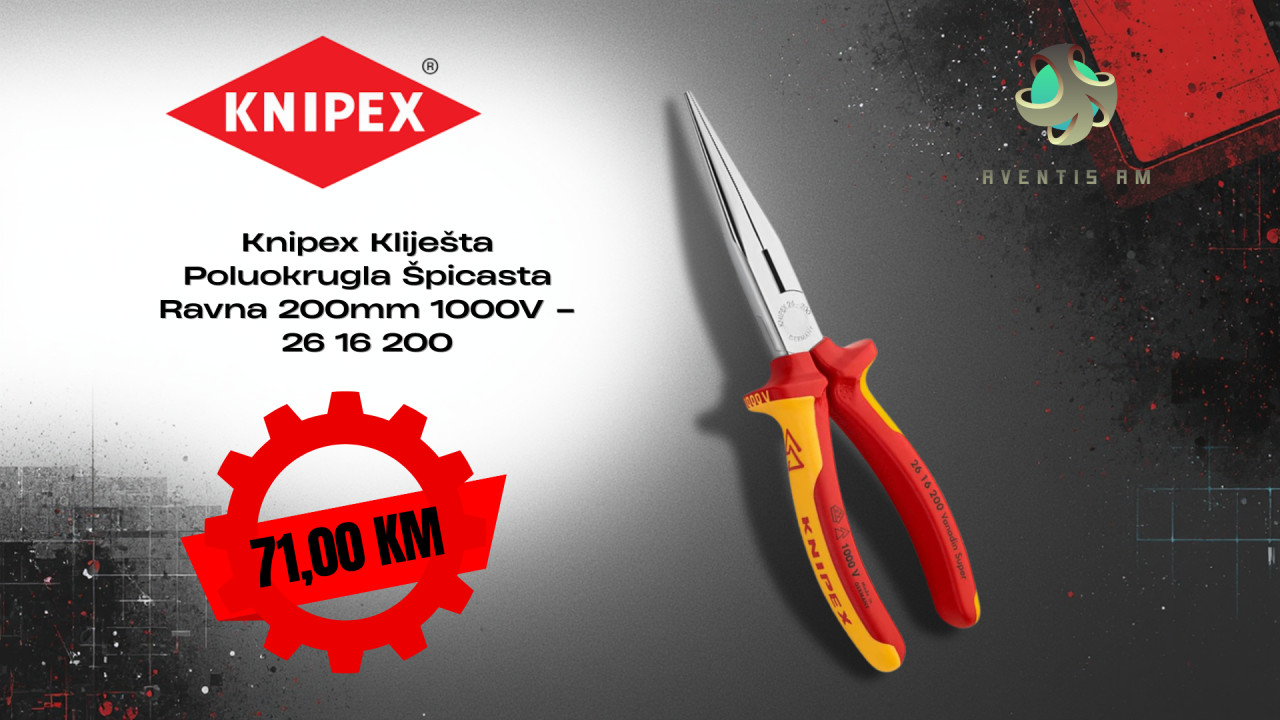 Knipex Kliješta Poluokrugla Špicasta Ravna 200mm 1000V 26 16 200