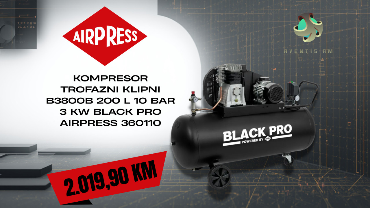 KOMPRESOR TROFAZNI KLIPNI B3800B 200L 10 BAR 3 KW AIRPRESS 360110