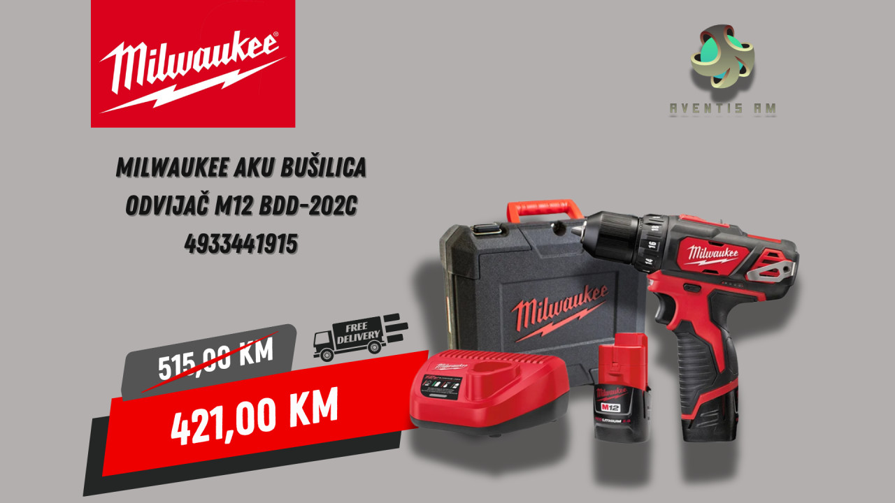 Milwaukee aku bušilica odvijač M12 BDD-202C 4933441915