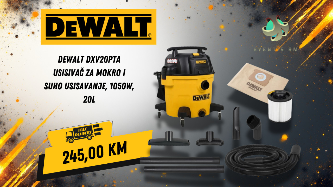 DeWalt DXV20PTA Usisivač za mokro i suho usisavanje, 1050W, 20L