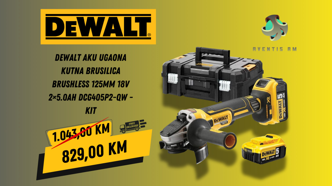 DeWalt aku brusilica BRUSHLESS 125mm 18V 2 5.0Ah DCG405P2QW Kit