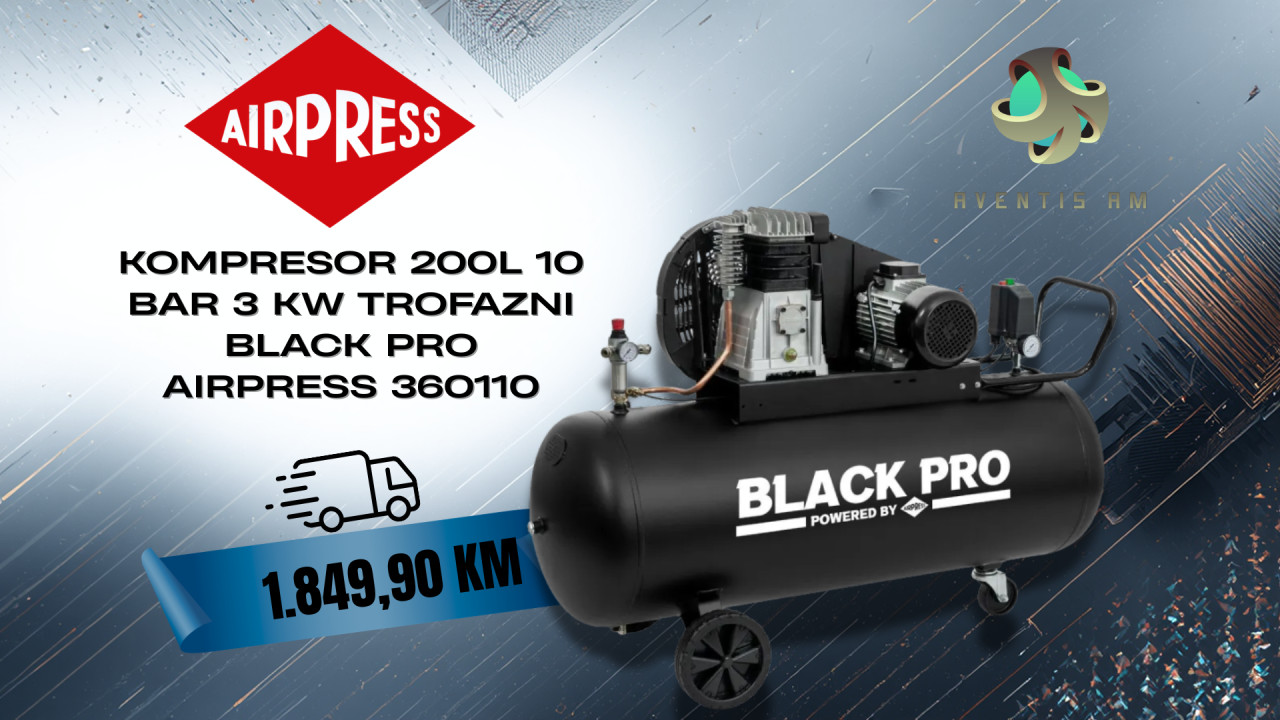 KOMPRESOR 200L 10 BAR 3 KW TROFAZNI BLACK PRO AIRPRESS 360110