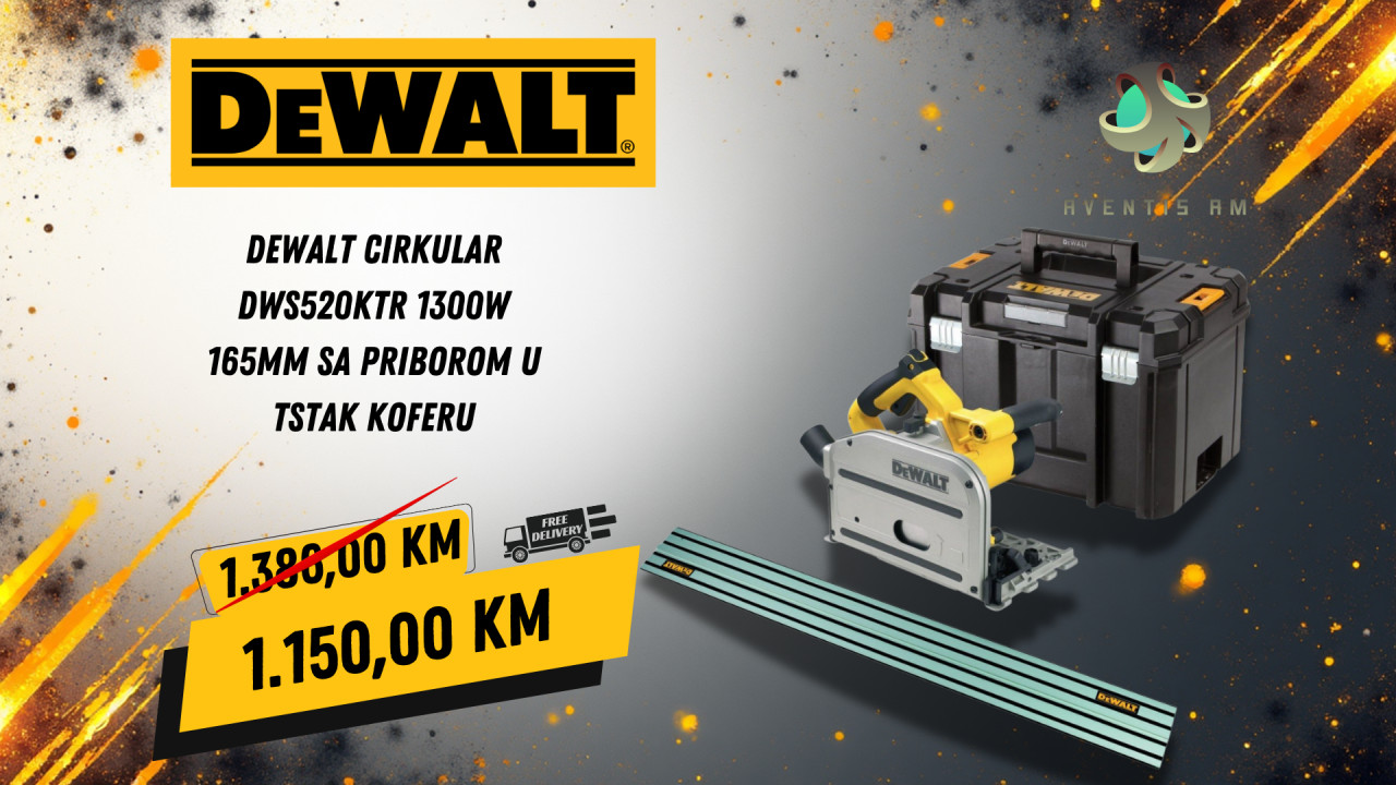 DEWALT cirkular DWS520KTR 1300W 165mm sa priborom u Tstak koferu