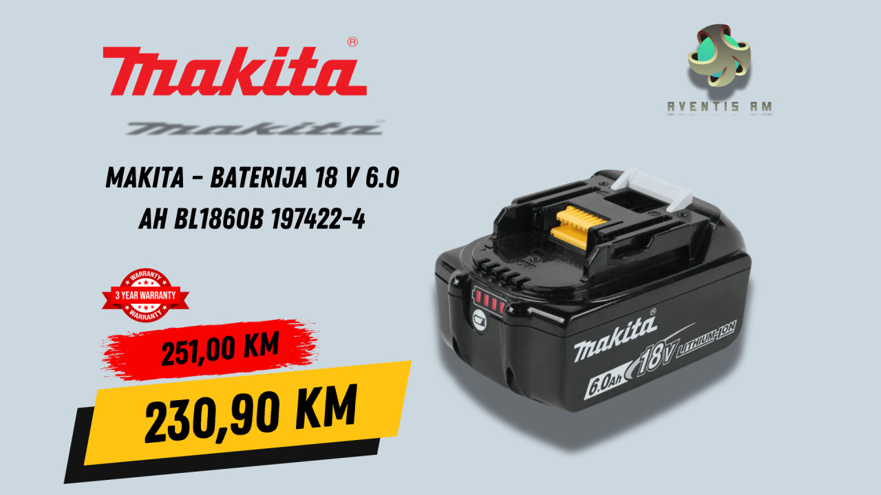Makita Baterija 18 V 6.0 Ah BL1860B 197422-4