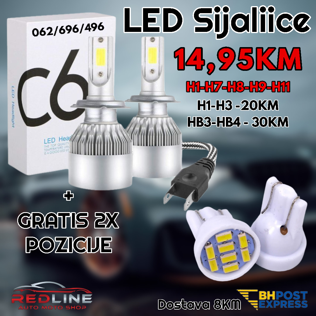 LED C6 H7 H1 Kratke Sijalice + Gratis Pozicije 12V 24V 3600LM 36W