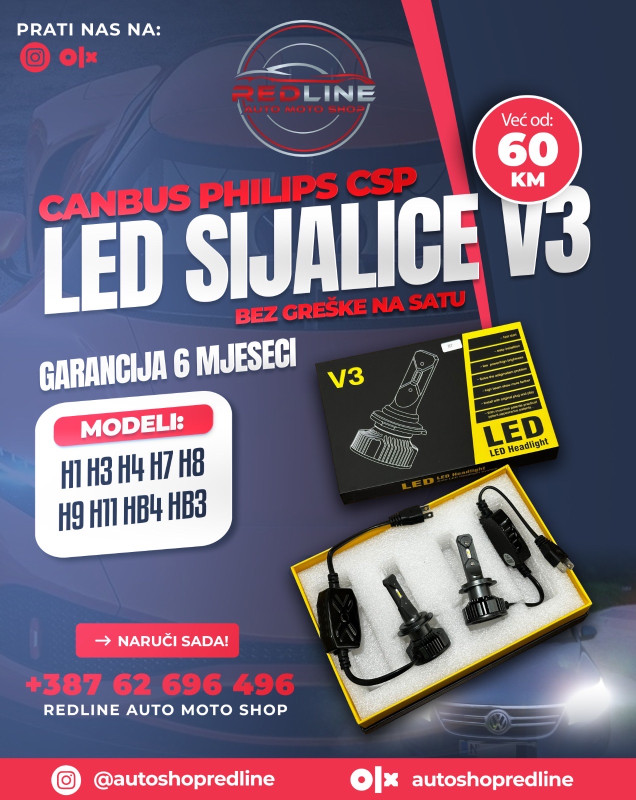 LED Sijalice H7 V3 CanBus Philips chip Garancija H8 H11 Hb4