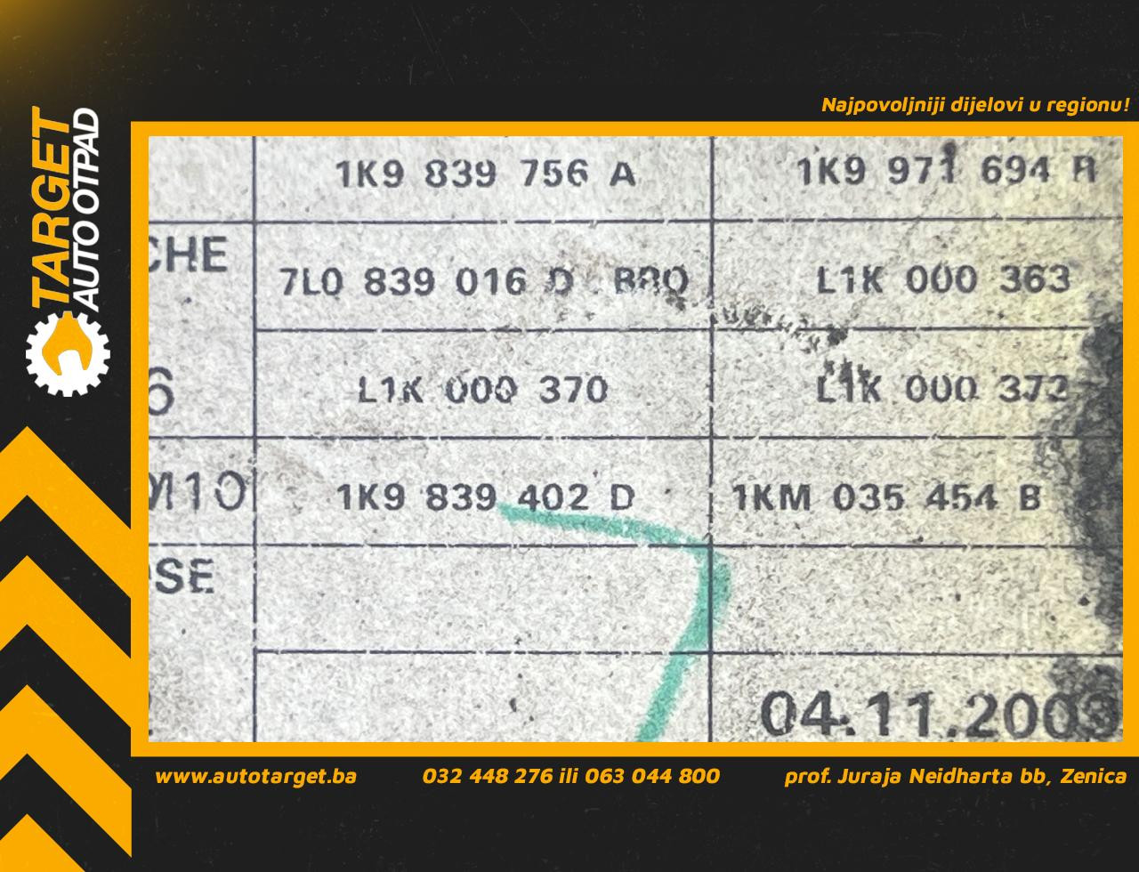 DIJELOVI ELEKTRO PODIZAC STAKLA VW GOLF 5 > 03-08 1K9839756A
