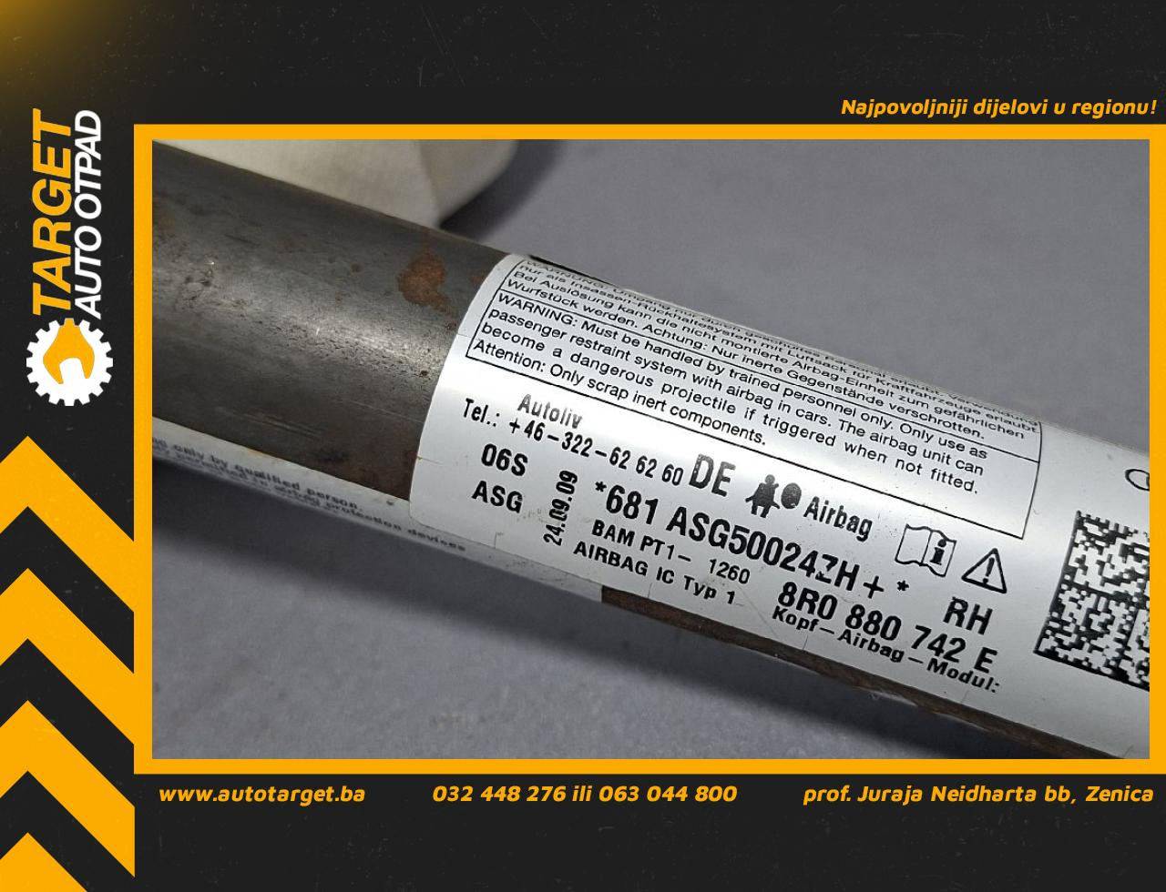 DIJELOVI KROVNI AIRBAG AUDI Q5 > 08-11 2.0 8R0880742E