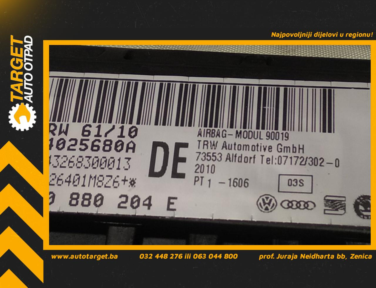 DIJELOVI AIRBAG SUVOZACA VW CADDY > 03-10 1.9 1T0880204E