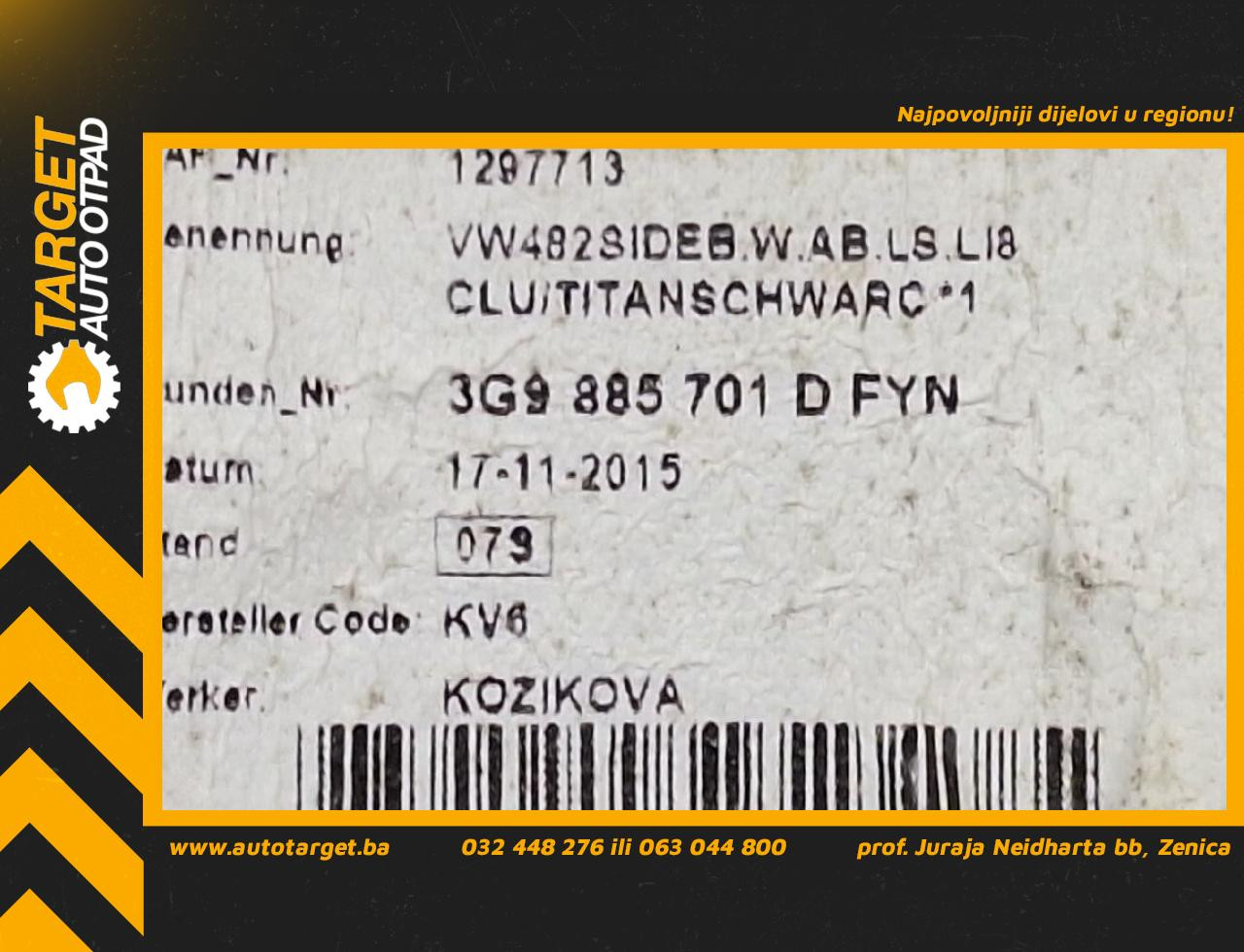 DIJELOVI AIRBAG SJEDISTA VW PASSAT B8 > 14-19 2.0 3G9885701D