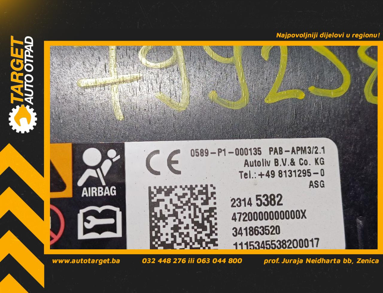 DIJELOVI AIRBAG SUVOZACA OPEL INSIGNIA > 14-16 1.6 23145382