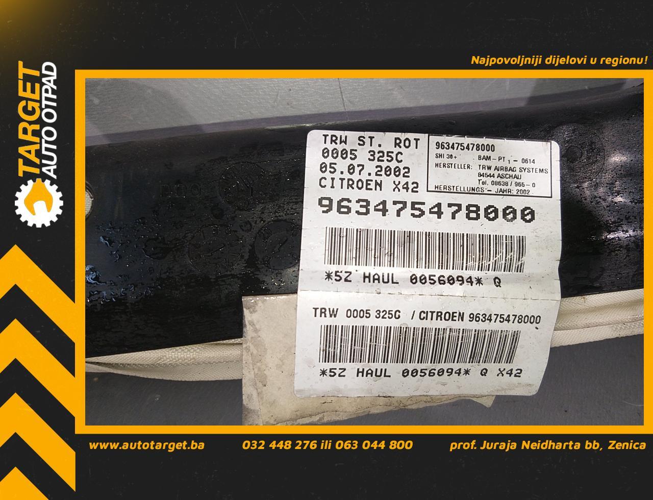 DIJELOVI KROVNI AIRBAG CITROEN C5 > 01-04 2.0 963475478000
